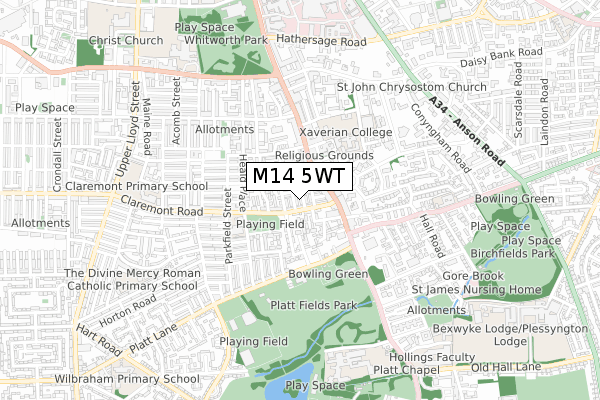 M14 5WT map - small scale - OS Open Zoomstack (Ordnance Survey)