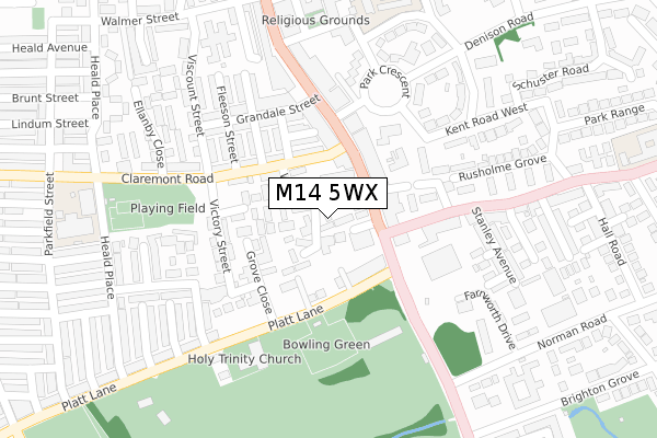 M14 5WX map - large scale - OS Open Zoomstack (Ordnance Survey)