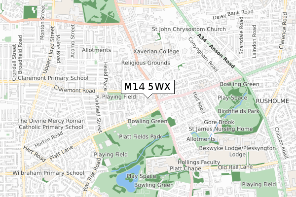 M14 5WX map - small scale - OS Open Zoomstack (Ordnance Survey)