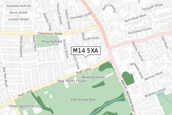 M14 5XA map - large scale - OS Open Zoomstack (Ordnance Survey)