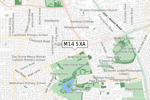 M14 5XA map - small scale - OS Open Zoomstack (Ordnance Survey)