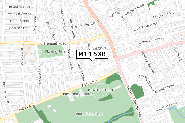 M14 5XB map - large scale - OS Open Zoomstack (Ordnance Survey)