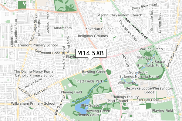 M14 5XB map - small scale - OS Open Zoomstack (Ordnance Survey)