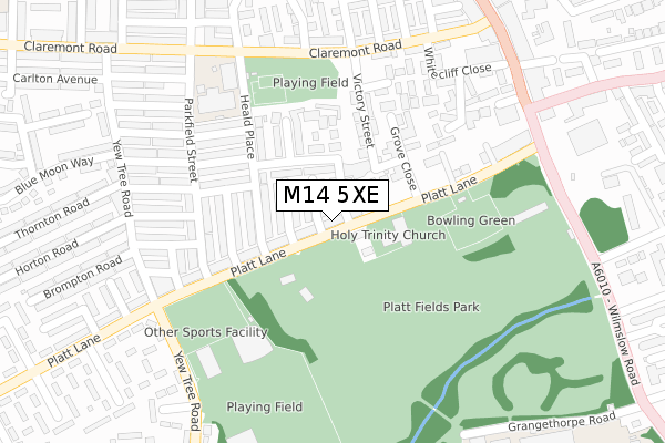 M14 5XE map - large scale - OS Open Zoomstack (Ordnance Survey)