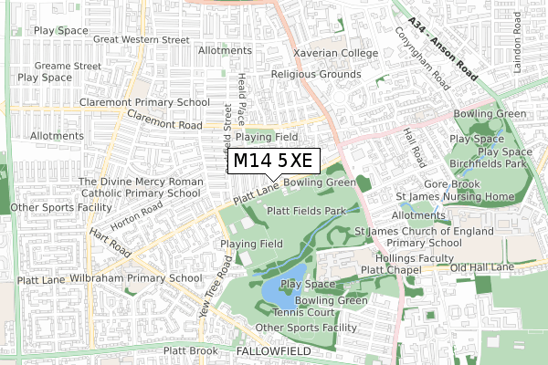 M14 5XE map - small scale - OS Open Zoomstack (Ordnance Survey)