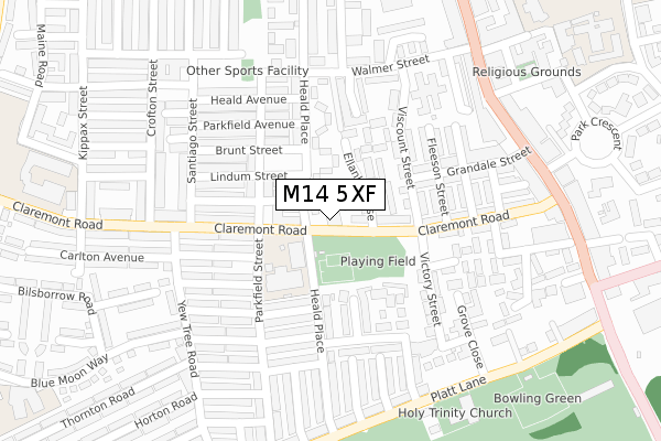 M14 5XF map - large scale - OS Open Zoomstack (Ordnance Survey)