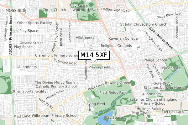 M14 5XF map - small scale - OS Open Zoomstack (Ordnance Survey)