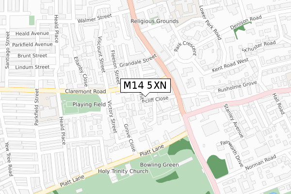 M14 5XN map - large scale - OS Open Zoomstack (Ordnance Survey)