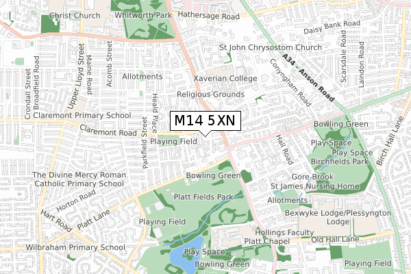 M14 5XN map - small scale - OS Open Zoomstack (Ordnance Survey)