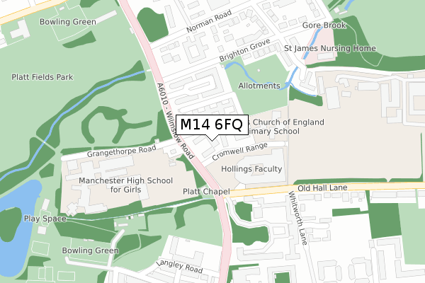 M14 6FQ map - large scale - OS Open Zoomstack (Ordnance Survey)