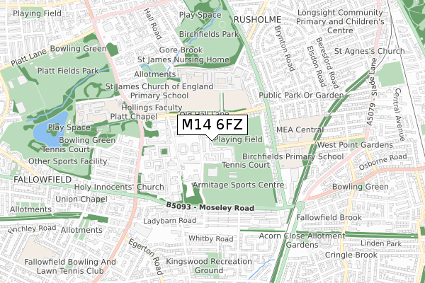 M14 6FZ map - small scale - OS Open Zoomstack (Ordnance Survey)