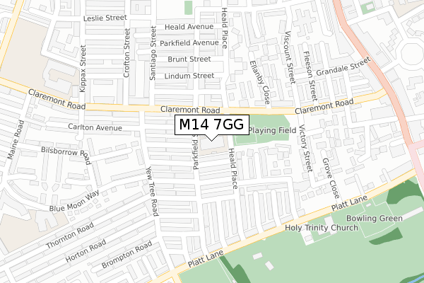 M14 7GG map - large scale - OS Open Zoomstack (Ordnance Survey)