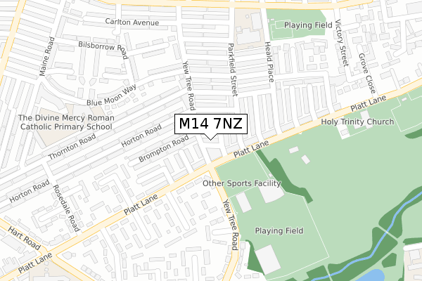 M14 7NZ map - large scale - OS Open Zoomstack (Ordnance Survey)