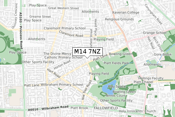 M14 7NZ map - small scale - OS Open Zoomstack (Ordnance Survey)