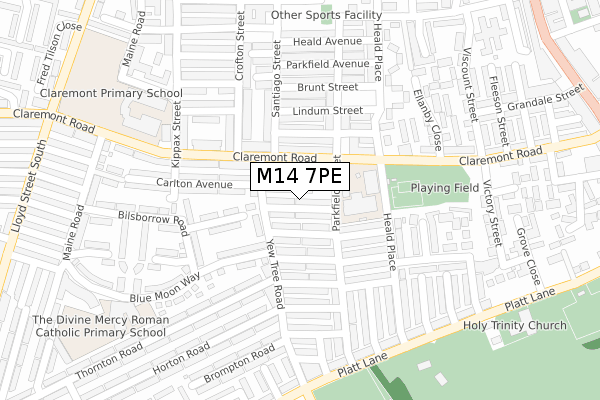 M14 7PE map - large scale - OS Open Zoomstack (Ordnance Survey)