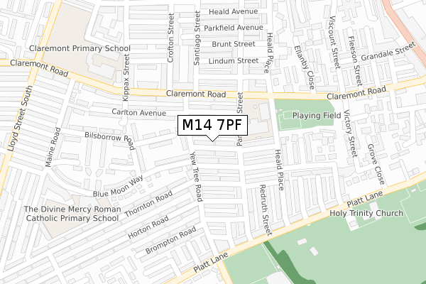 M14 7PF map - large scale - OS Open Zoomstack (Ordnance Survey)