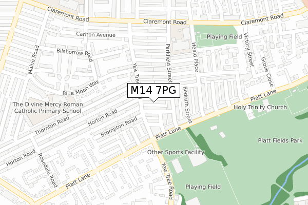 M14 7PG map - large scale - OS Open Zoomstack (Ordnance Survey)