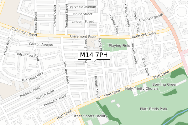 M14 7PH map - large scale - OS Open Zoomstack (Ordnance Survey)