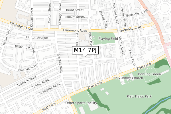 M14 7PJ map - large scale - OS Open Zoomstack (Ordnance Survey)