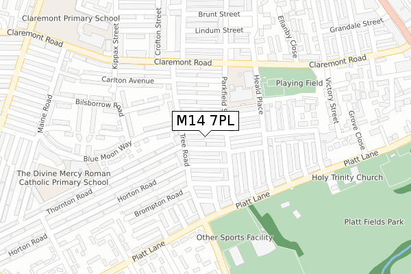 M14 7PL map - large scale - OS Open Zoomstack (Ordnance Survey)