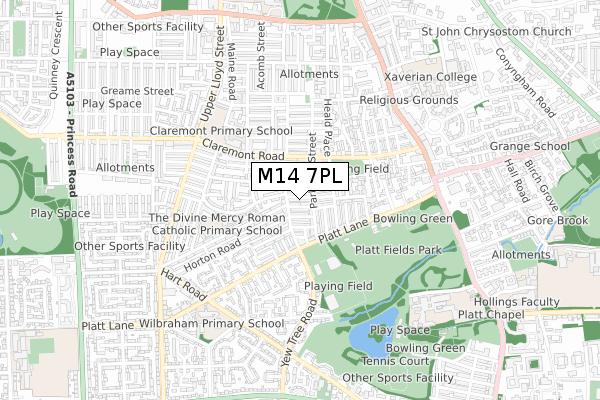 M14 7PL map - small scale - OS Open Zoomstack (Ordnance Survey)