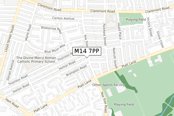 M14 7PP map - large scale - OS Open Zoomstack (Ordnance Survey)