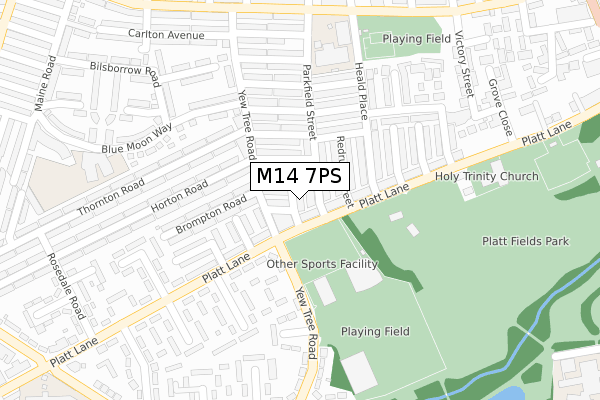 M14 7PS map - large scale - OS Open Zoomstack (Ordnance Survey)