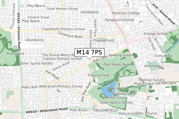 M14 7PS map - small scale - OS Open Zoomstack (Ordnance Survey)