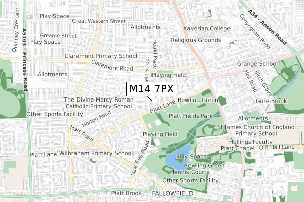 M14 7PX map - small scale - OS Open Zoomstack (Ordnance Survey)