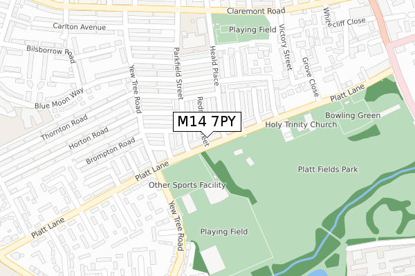 M14 7PY map - large scale - OS Open Zoomstack (Ordnance Survey)