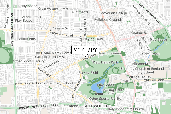 M14 7PY map - small scale - OS Open Zoomstack (Ordnance Survey)