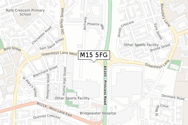 M15 5FG map - large scale - OS Open Zoomstack (Ordnance Survey)