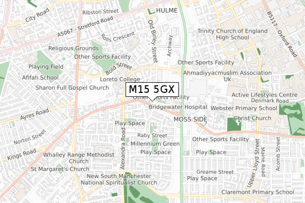 M15 5GX map - small scale - OS Open Zoomstack (Ordnance Survey)