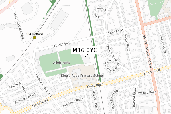 M16 0YG map - large scale - OS Open Zoomstack (Ordnance Survey)