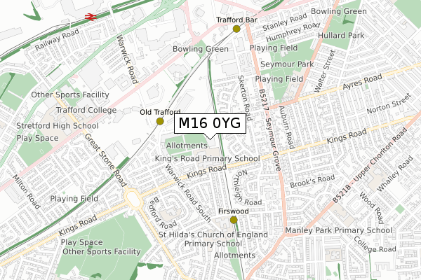 M16 0YG map - small scale - OS Open Zoomstack (Ordnance Survey)