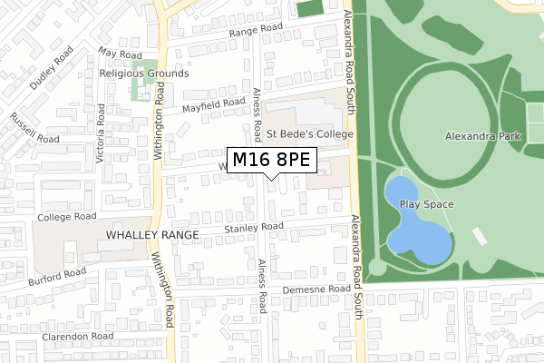 M16 8PE map - large scale - OS Open Zoomstack (Ordnance Survey)