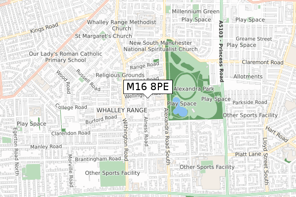 M16 8PE map - small scale - OS Open Zoomstack (Ordnance Survey)