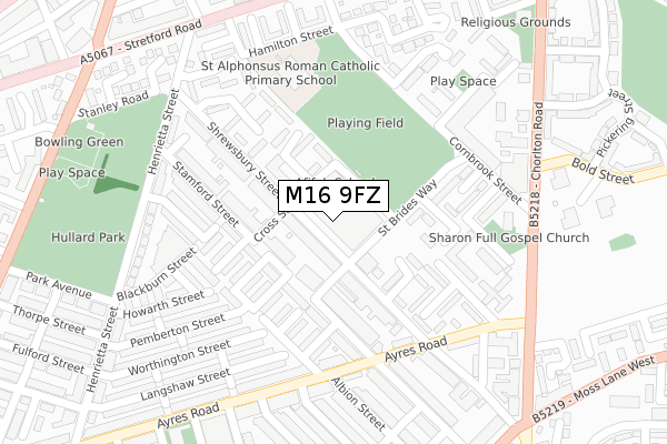 M16 9FZ map - large scale - OS Open Zoomstack (Ordnance Survey)