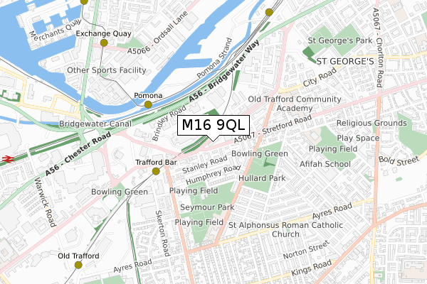 M16 9QL map - small scale - OS Open Zoomstack (Ordnance Survey)