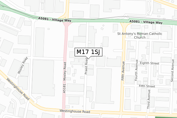 M17 1SJ map - large scale - OS Open Zoomstack (Ordnance Survey)