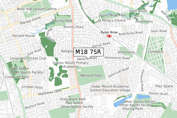 M18 7SR map - small scale - OS Open Zoomstack (Ordnance Survey)