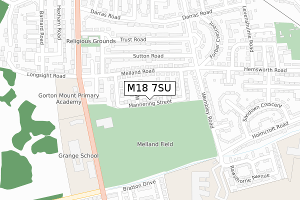 M18 7SU map - large scale - OS Open Zoomstack (Ordnance Survey)