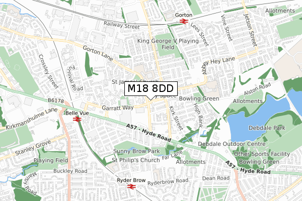 M18 8DD map - small scale - OS Open Zoomstack (Ordnance Survey)