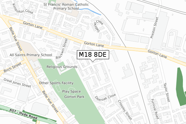 M18 8DE map - large scale - OS Open Zoomstack (Ordnance Survey)