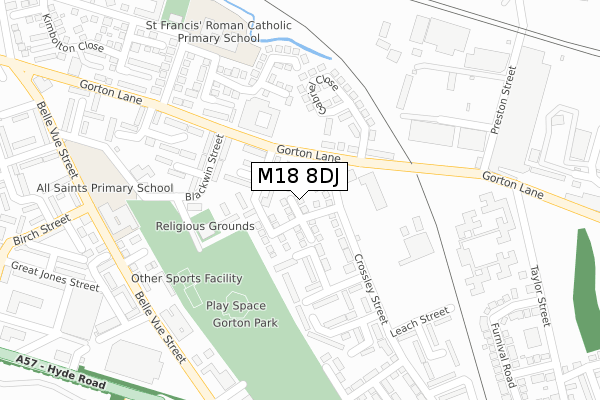 M18 8DJ map - large scale - OS Open Zoomstack (Ordnance Survey)