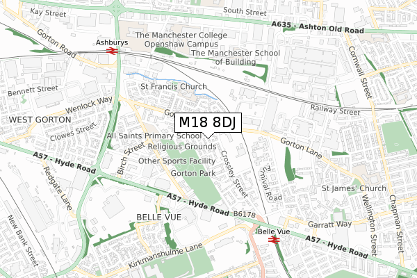 M18 8DJ map - small scale - OS Open Zoomstack (Ordnance Survey)