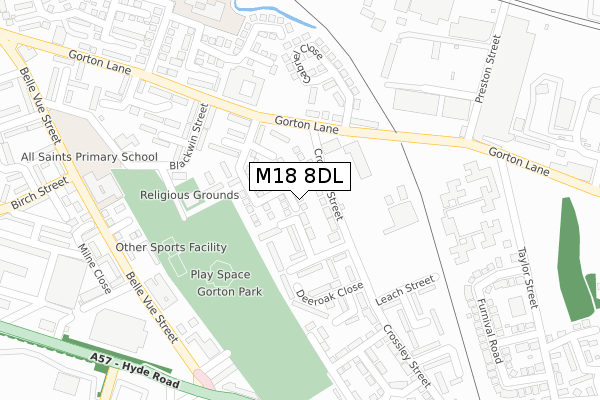 M18 8DL map - large scale - OS Open Zoomstack (Ordnance Survey)