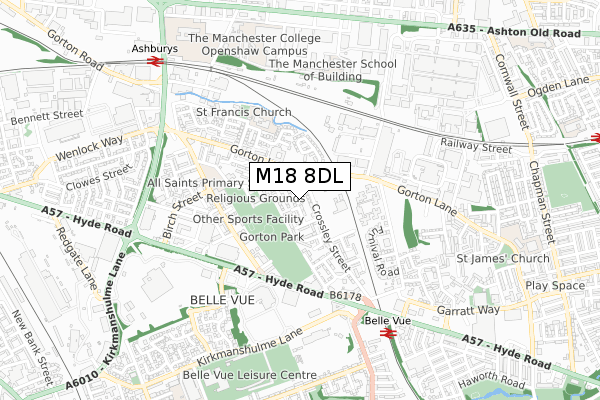 M18 8DL map - small scale - OS Open Zoomstack (Ordnance Survey)