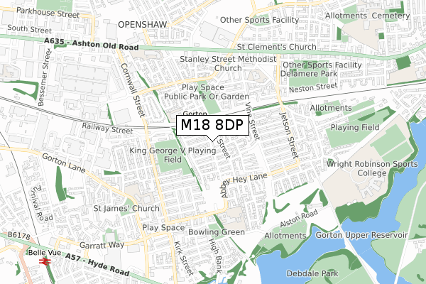 M18 8DP map - small scale - OS Open Zoomstack (Ordnance Survey)