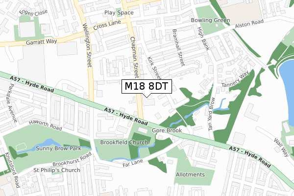 M18 8DT map - large scale - OS Open Zoomstack (Ordnance Survey)